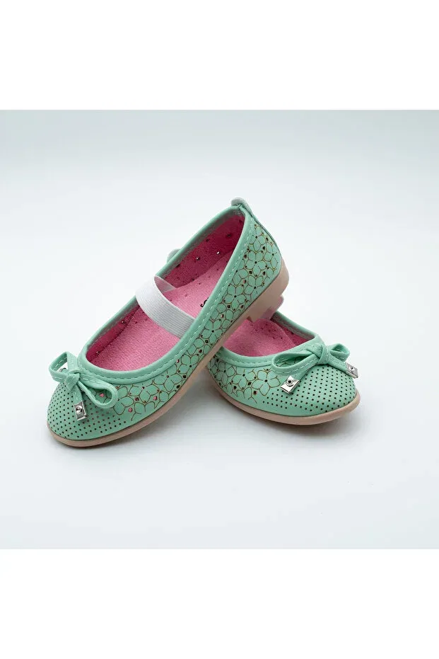 Детские туфли-балетки для девочек с бантом Arçın Shoes, Water Green — фото 4