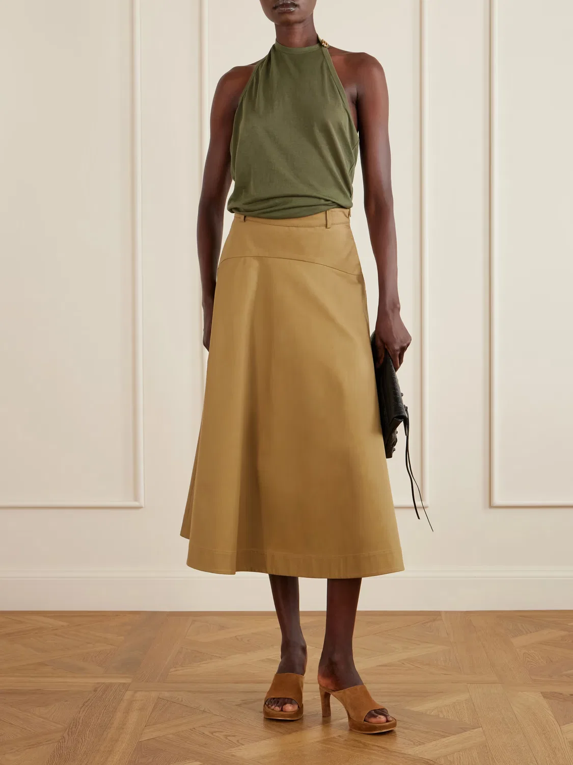 Хлопковая юбка-миди А-силуэта Balenciaga, коричневый — фото 2