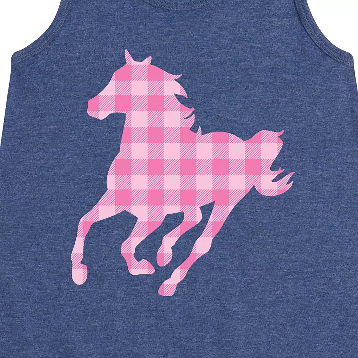 Детское платье-трапеция без рукавов с принтом Pink Gingham Horse Instant Message, Heather Navy — фото 2