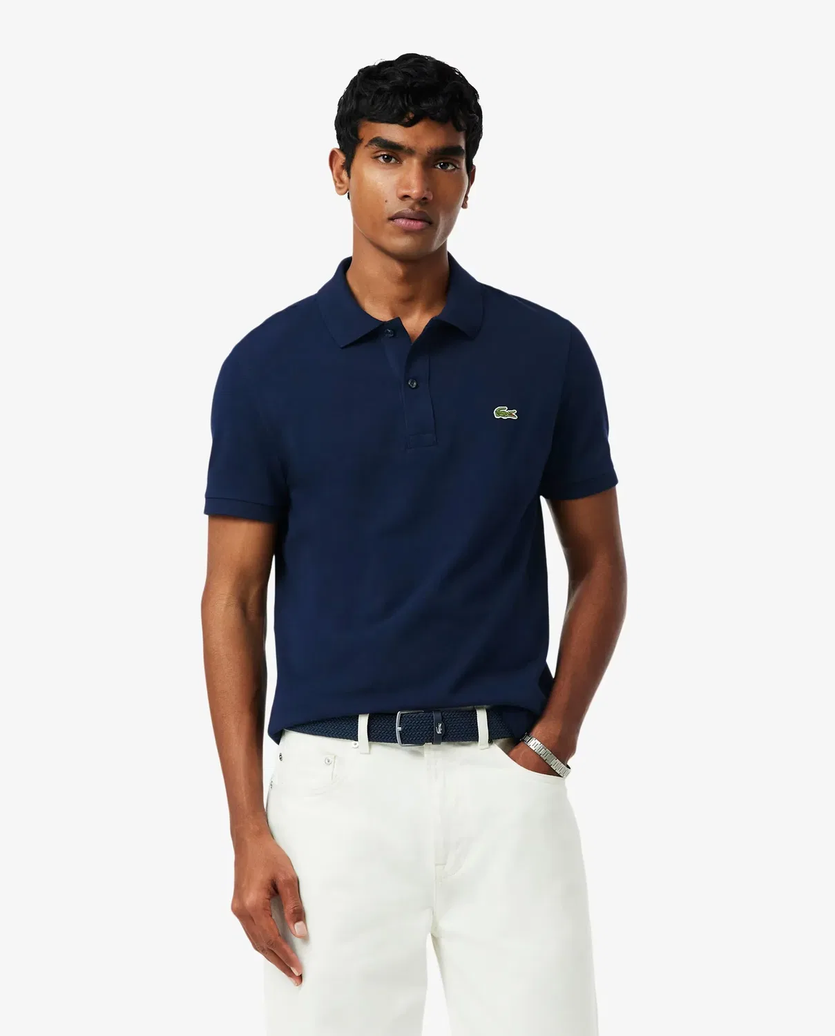 Мужское поло Lacoste L.12.12 приталенного кроя, хлопок пике, короткий рукав, Azul Marino