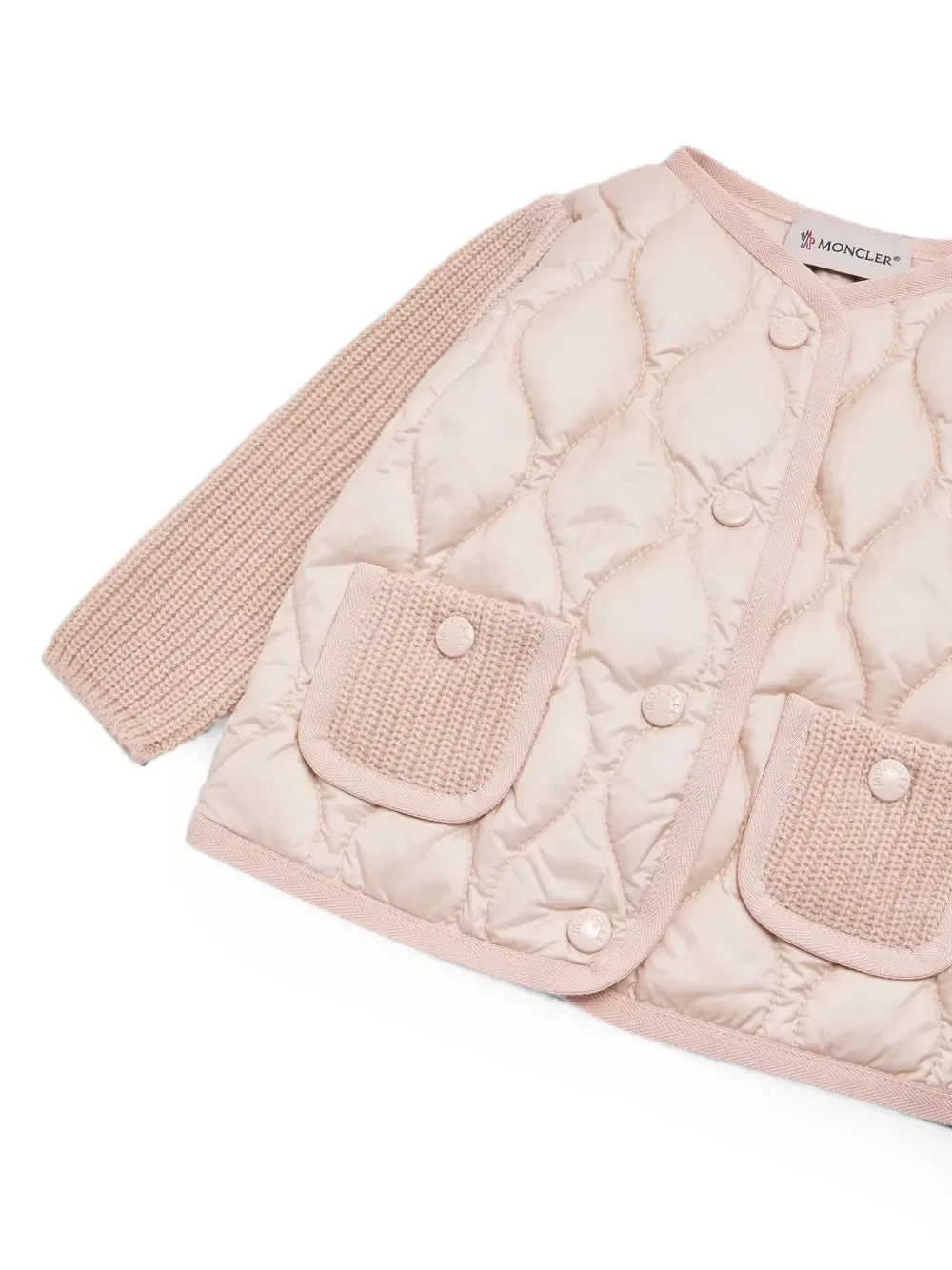 Кардиган с трикотажными рукавами и стеганой вставкой Moncler Enfant, розовый — фото 3