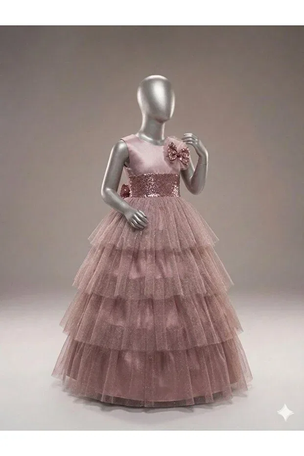 Детское платье для девочек с длинным рукавом princess model Joui Co, Powder — фото 4