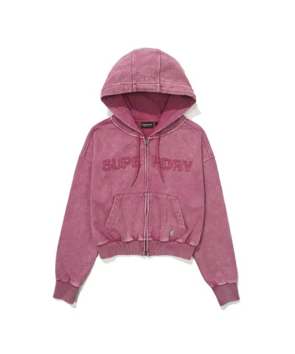 Кроп-худи на молнии, винтажная стирка, Superdry, темно-розовый — фото 2