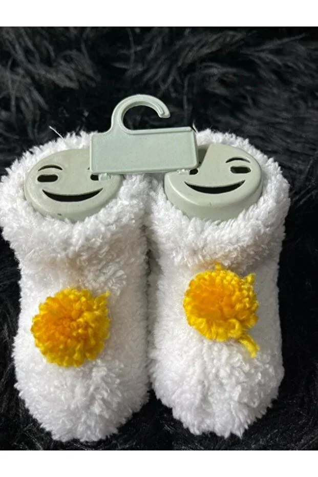 Детские тапочки-носочки с помпоном First step Casso, Off-White Yellow Pompom