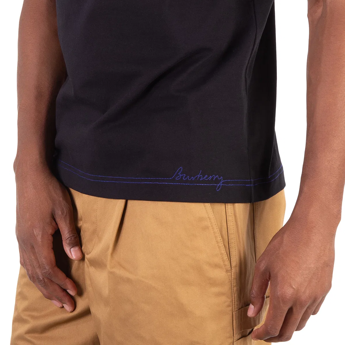 Футболка хлопковая с вышитым логотипом Logo Embroidered Cotton T-Shirt Burberry, Black — фото 2