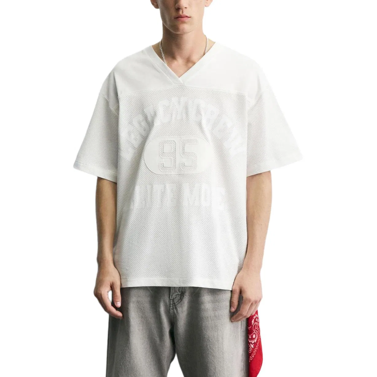 Мужская футболка с V-образным вырезом White ZARA, Белый — фото 4