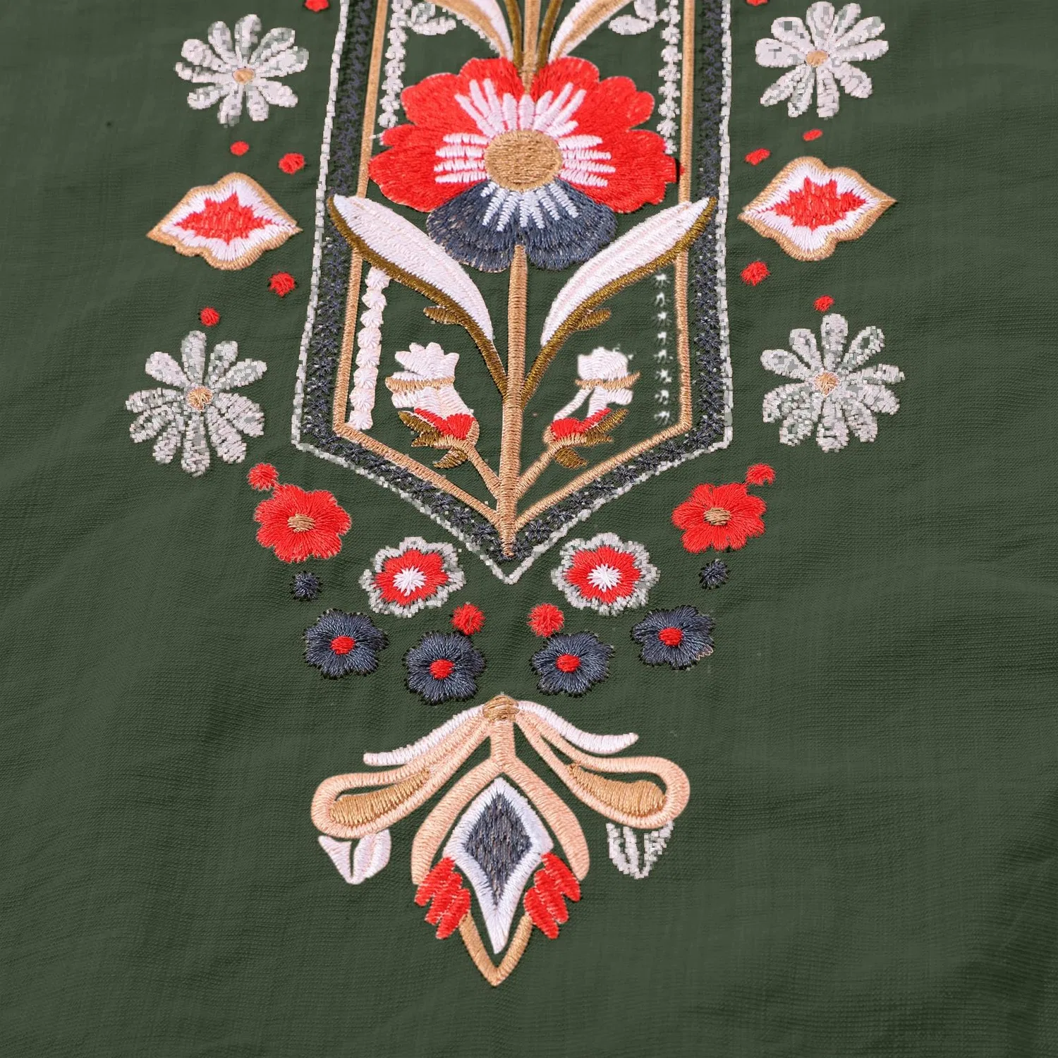 Женская блуза с цветочной вышивкой Ladies Elegant Tops UK 3/4 Sleeve Tops Women UK Cotton Linen Tunic Tops Women Floral Embroidery Boho Blouses Summer Elegant Casual Elegant Flowy Blouse T-Shirts Retro Holiday T-Shirts, Dark Green — фото 2