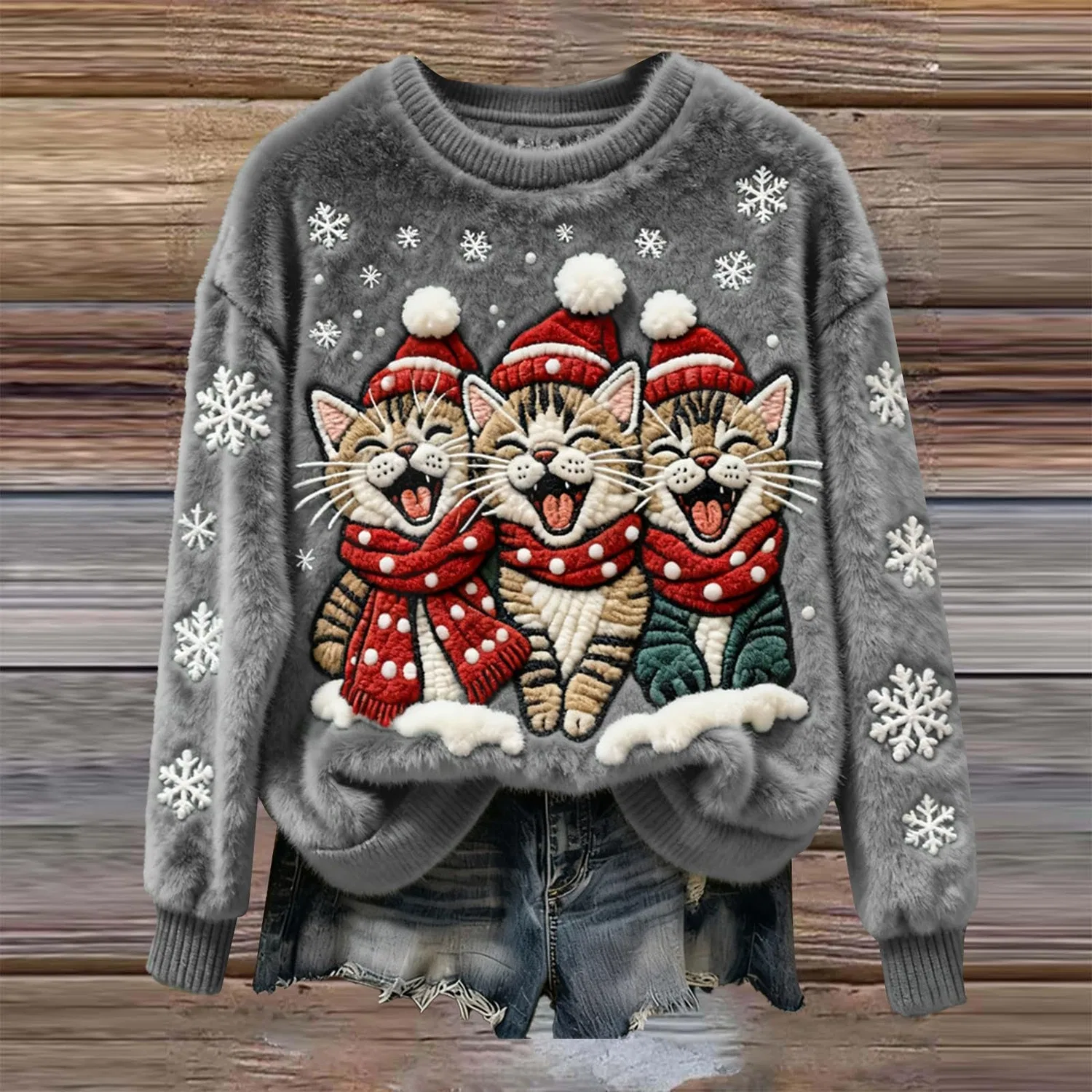 Женский свитер с принтом Christmas Sweater, Zc-grey — фото 2