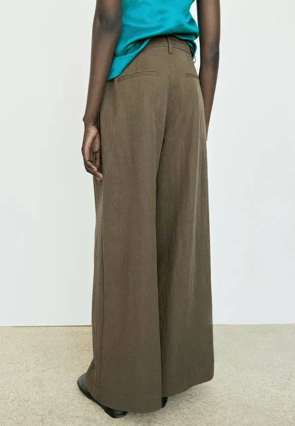 Брюки из лиоцелла, полиамида и льна Technical wide-leg pleated pants - trousers Massimo Dutti, Mottled Brown, коричневый — фото 3