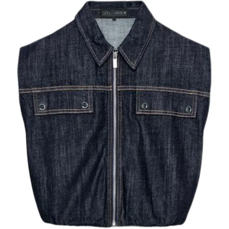 Женский жилет с лацканами из денима Blue ZARA, Blue