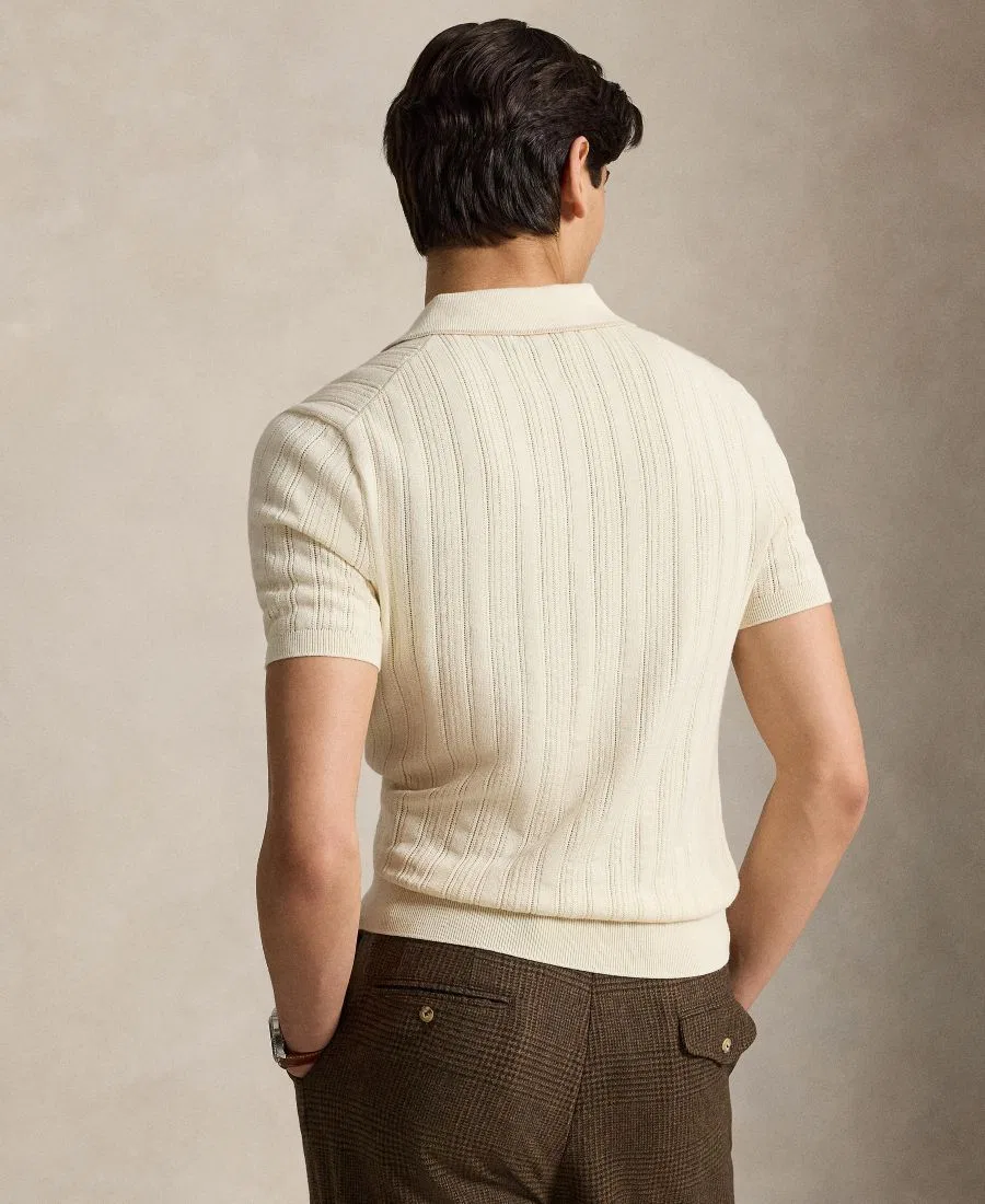 Мужская текстурированная хлопковая футболка-поло Polo Ralph Lauren, Andover Cream — фото 4
