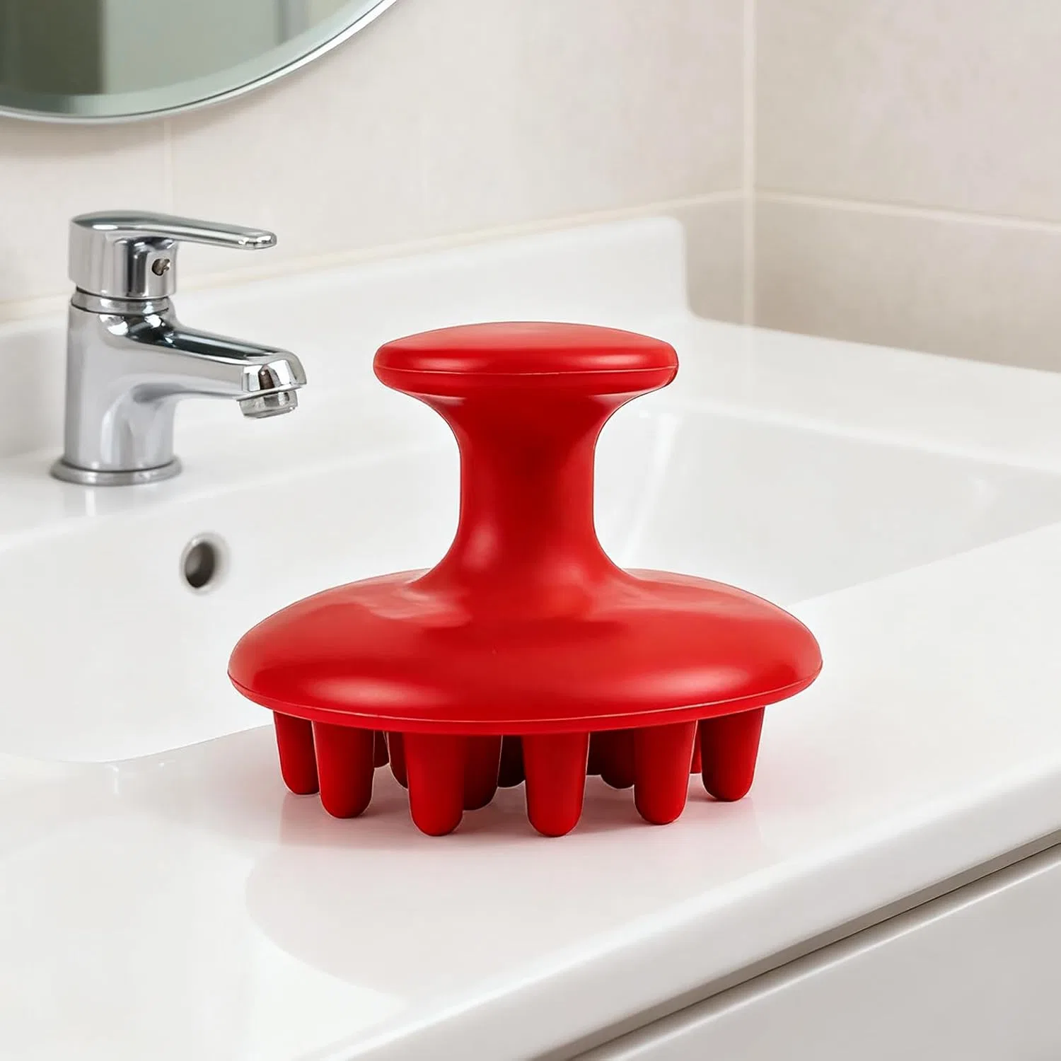 Массажная щетка для кожи головы, силиконовая, ZHUMCCY, 1 шт, Rot — фото 3