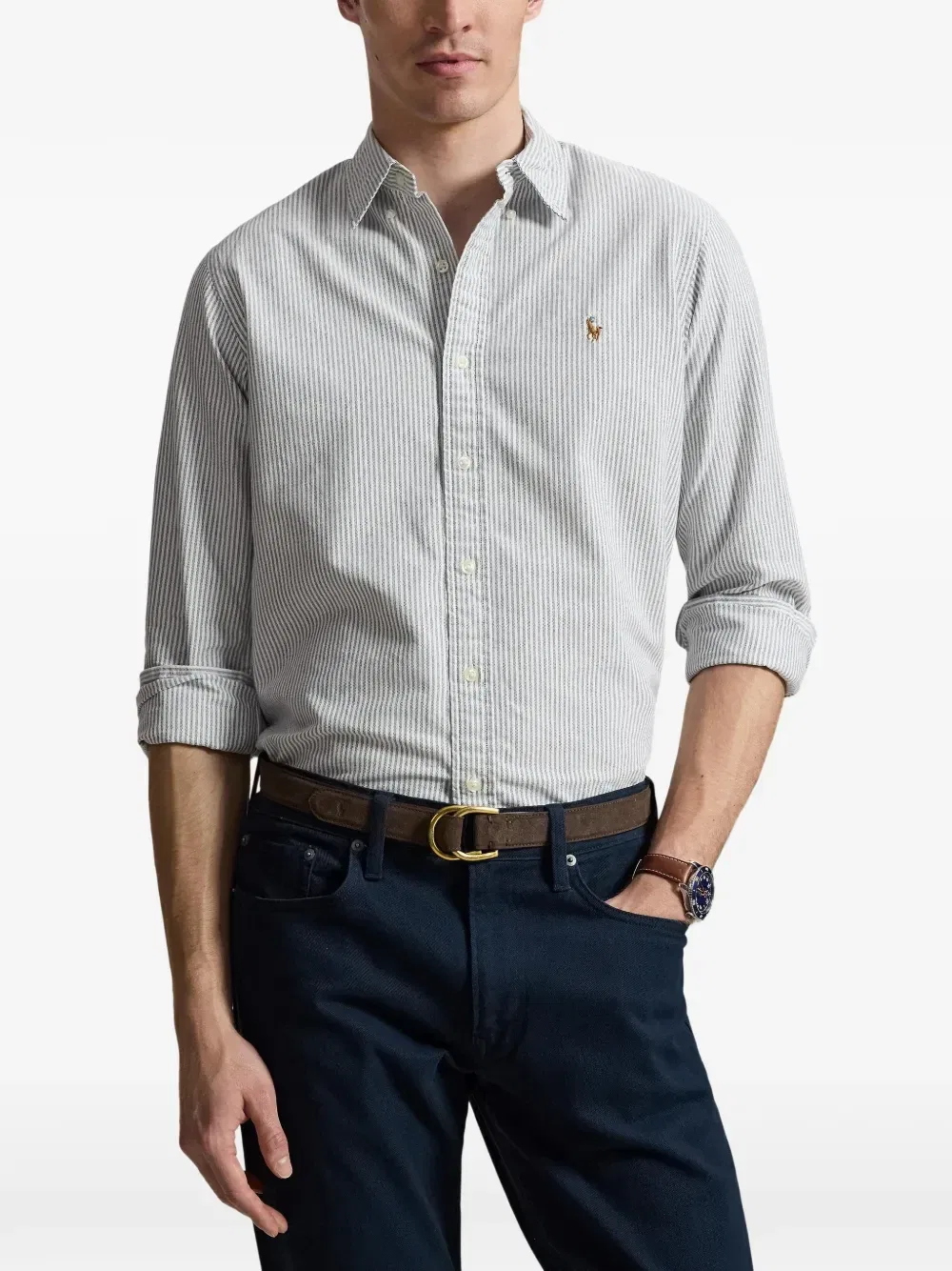 Полосатая рубашка оксфорд Polo Ralph Lauren, белый — фото 3