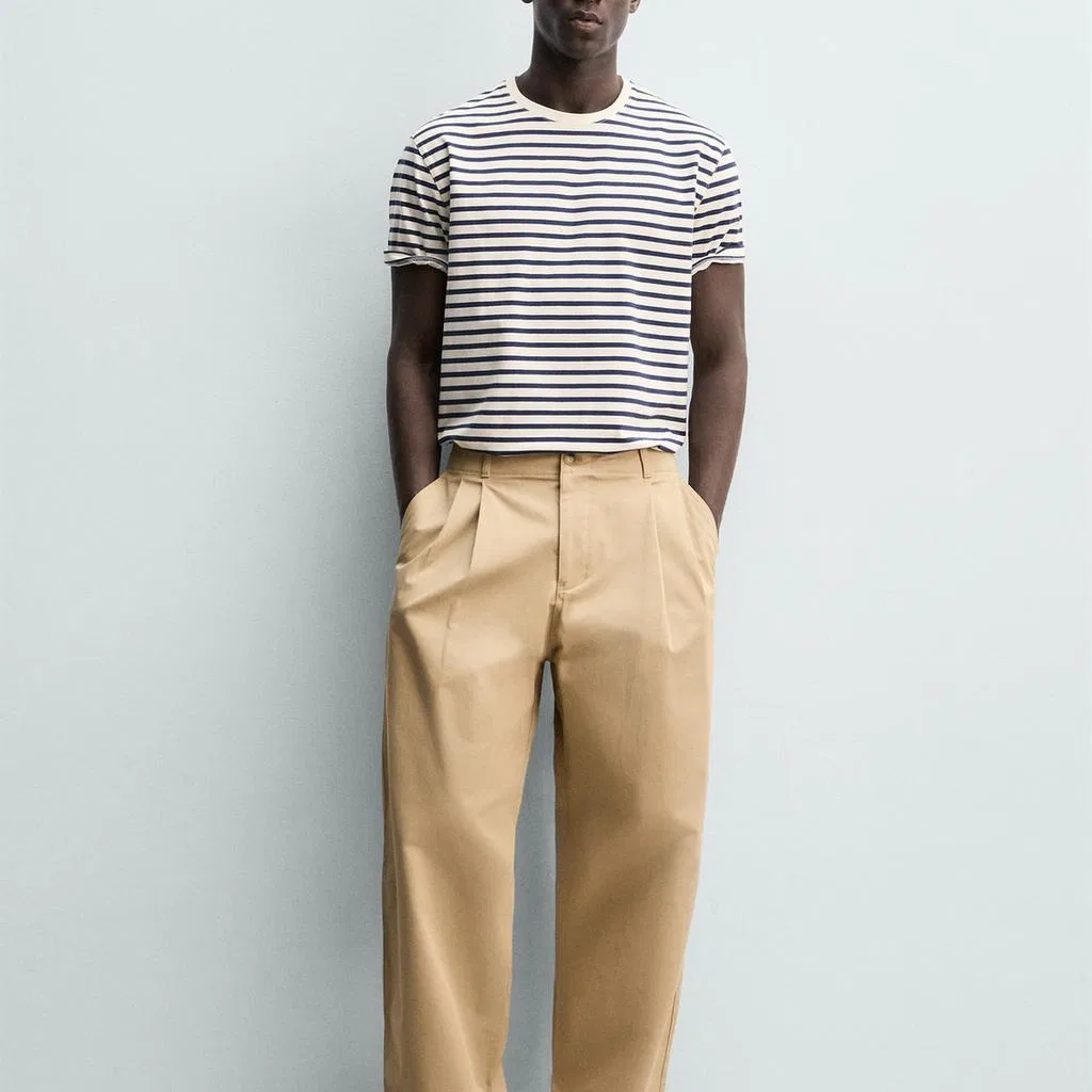 Мужская футболка с круглым вырезом White/Sea Blue ZARA — фото 4