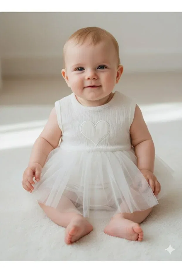 Детское боди-комбинезон для девочек с юбкой из тюля Minikincibaby, White — фото 2