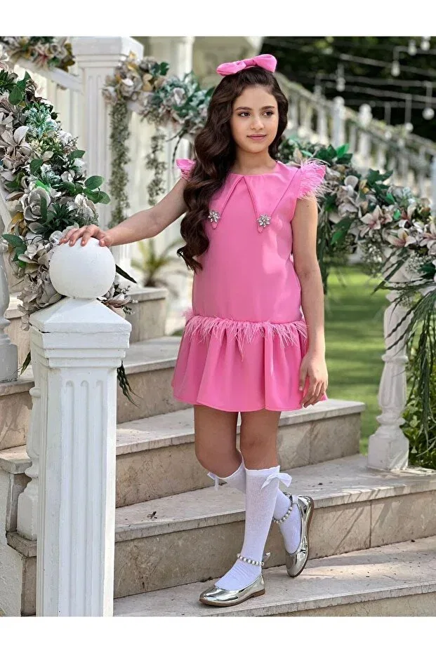 Детское платье для девочек с вырезом Yellow Dress Yalçınoğlu Kids, Pink — фото 2