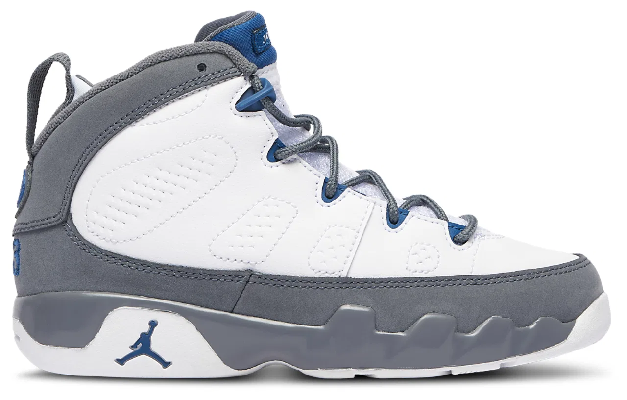 Кроссовки для мальчиков Retro 9 Jordan, цвет Flint Grey/White/French Blue