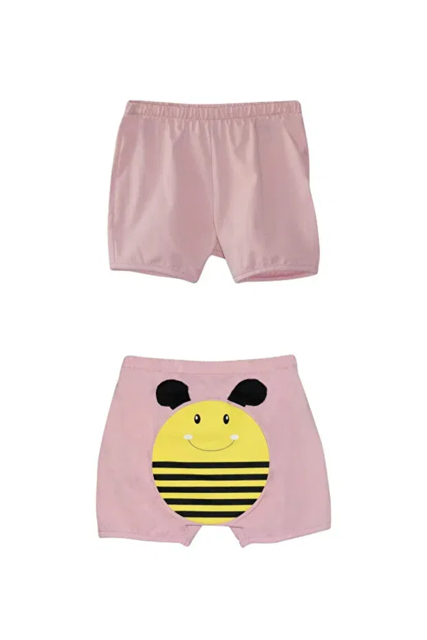 Детские шорты для девочек с принтом Bee Printed Lovetti, Powder Pink — фото 2