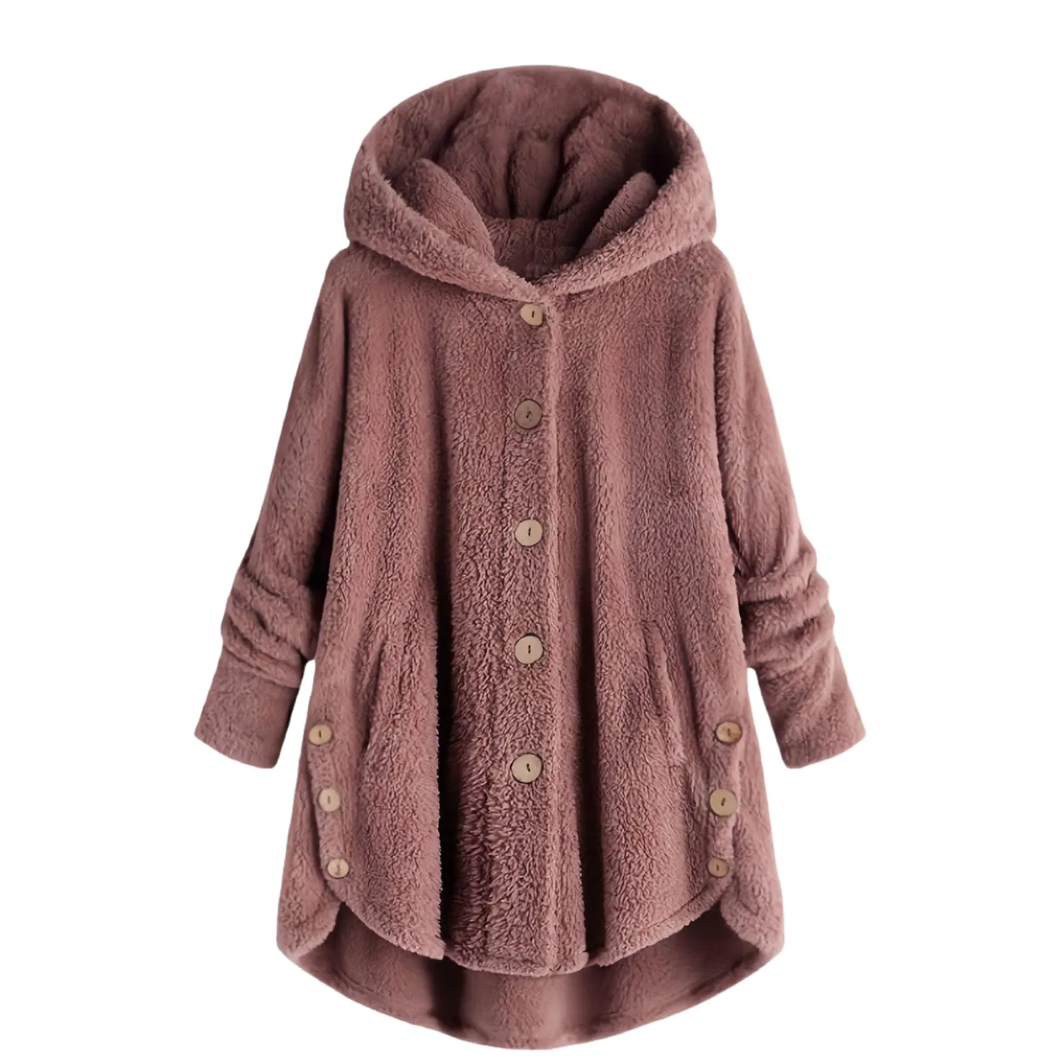 Женское зимнее пальто с капюшоном из флиса, rosa