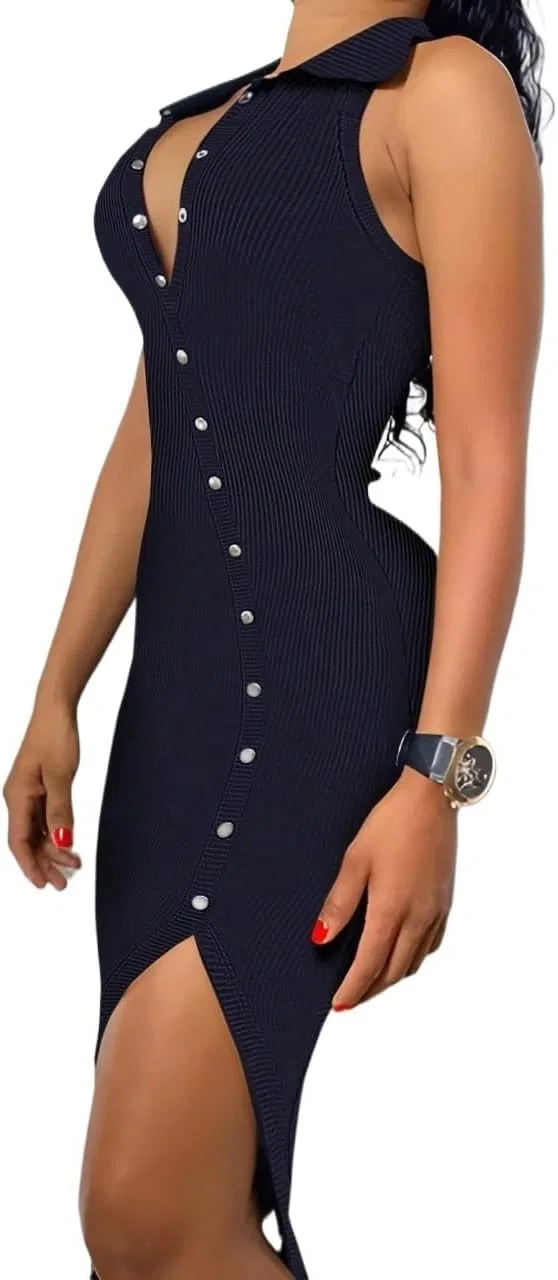 Женское облегающее платье с разрезом и асимметричным вырезом Navy Blue