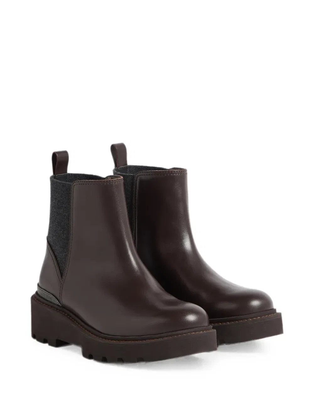 Ботинки челси с декором Monili Brunello Cucinelli Kids, коричневый — фото 3