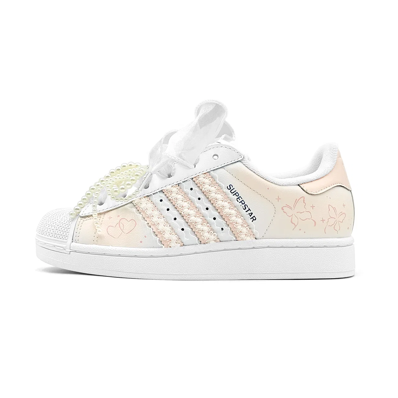 Детские кроссовки для скейтбординга с принтом, модель Superstar 2, Adidas Originals, Pink White