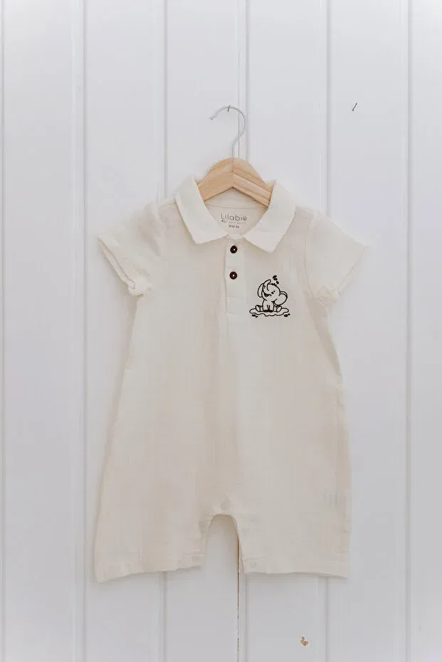 Детский комбинезон с коротким рукавом хлопковый Lilabio, Ecru — фото 3