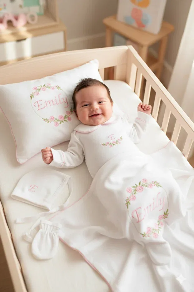 Детский комплект для новорожденных хлопковый Floral personalized Babiesfirst, White — фото 2