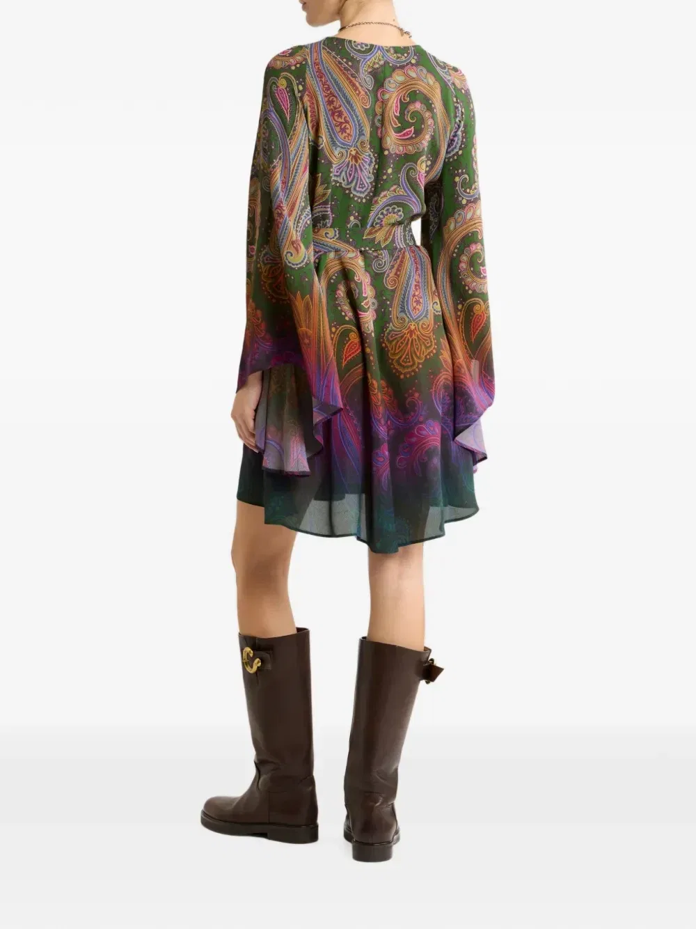 Мини-платье с поясом и узором пейсли Etro, зеленый — фото 4