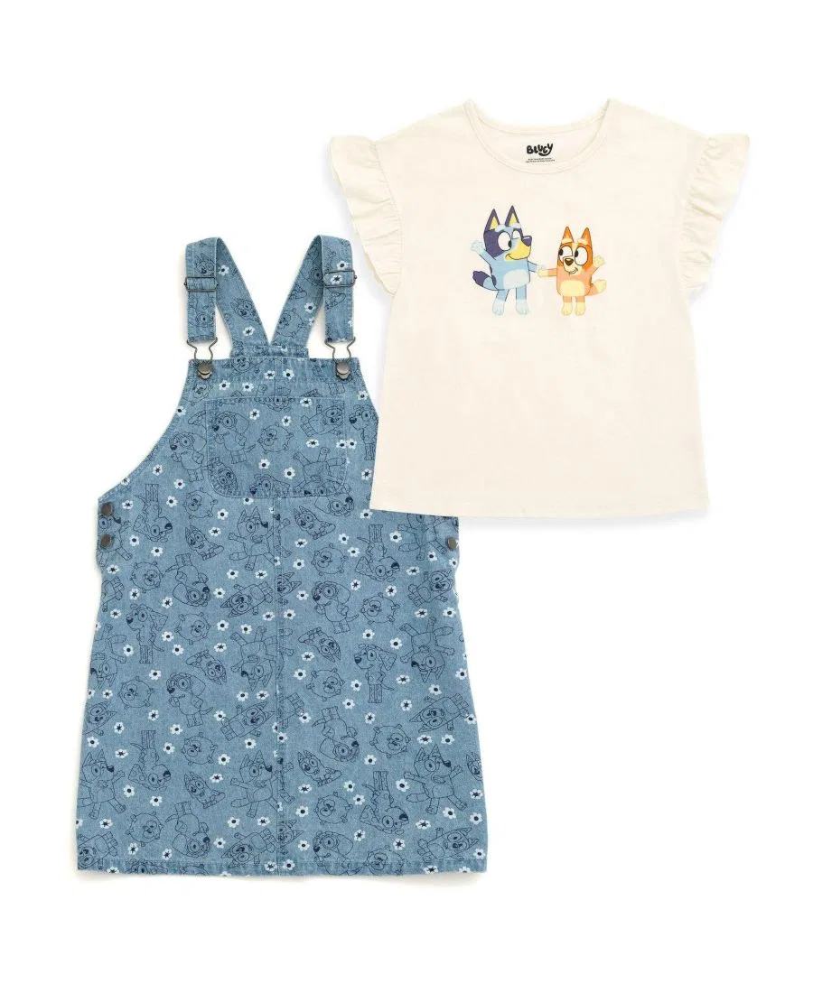 Комплект из футболки и джинсового платья-сарафана Bluey Bluey Bingo Denim Blue