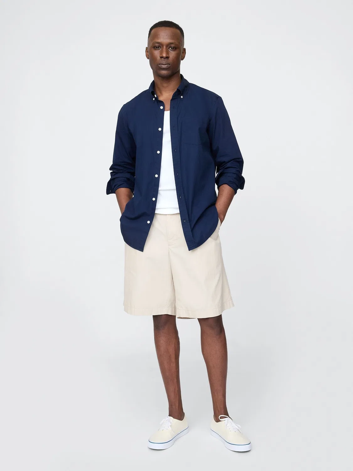 Рубашка Gap из хлопкового поплина, классическая, Navy Blue — фото 3