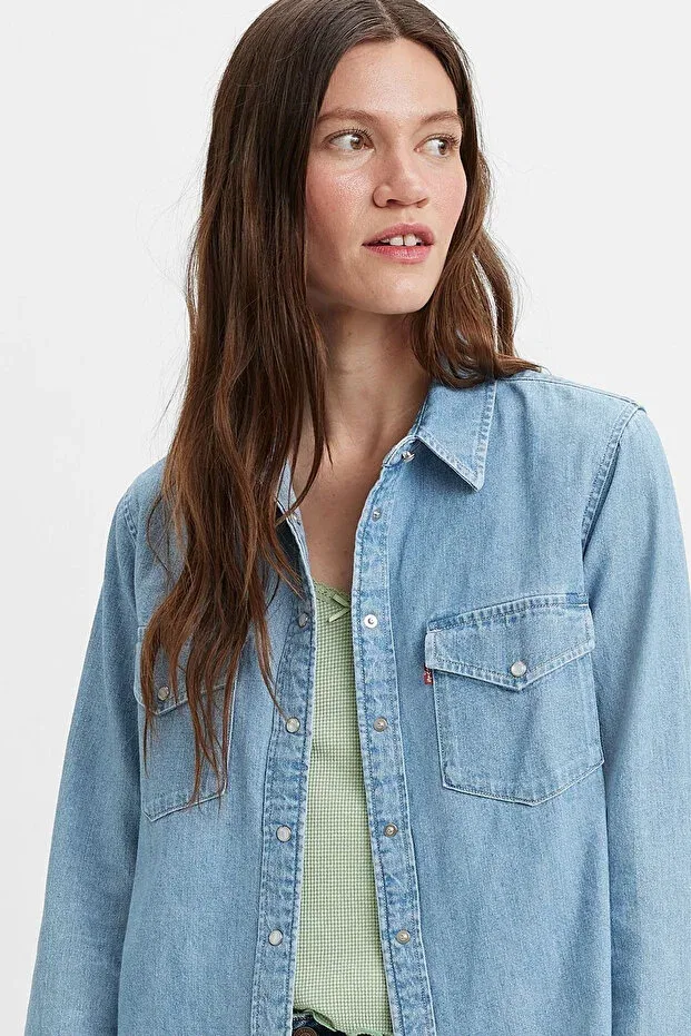 Женская джинсовая рубашка оверсайз с длинным рукавом Levi'S, Blue 1 — фото 3