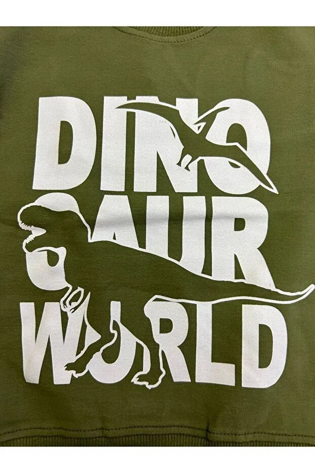 Детские свитшот для мальчиков с принтом Dinosaur Printed Sweat Paty Kids, Haki — фото 2