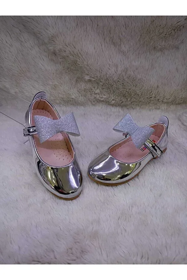 Детские балетки для девочек серебристые Özgür Kids, Silver — фото 2