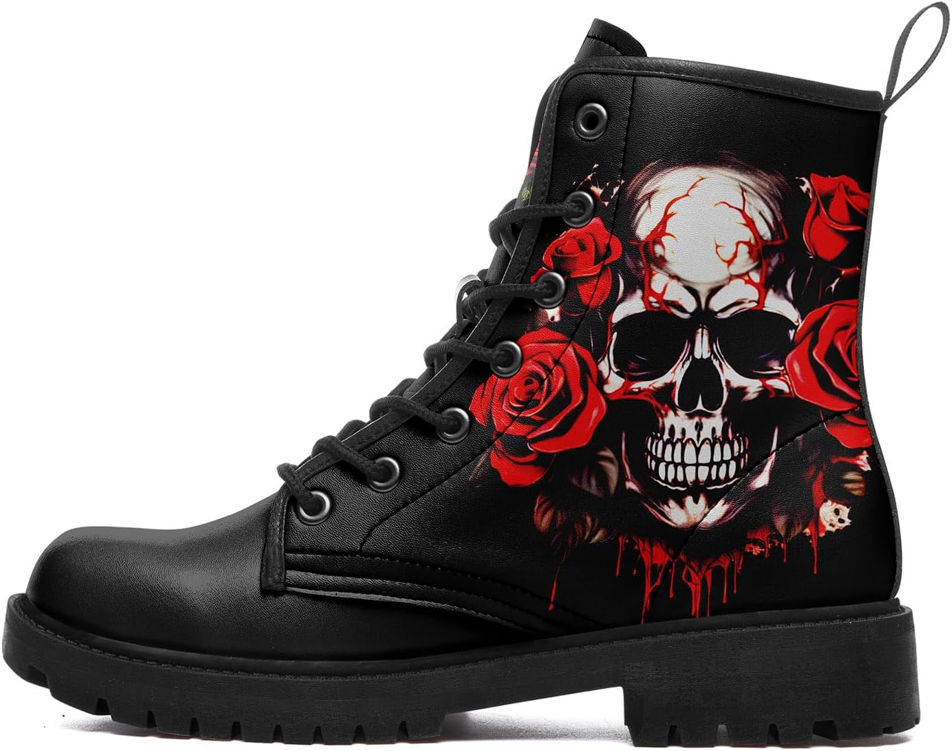 

Ботинки с черепами для мужчин, модные ботинки на шнуровке, армейские ботинки для женщин, панк-рок кожаные ботильоны, ведьминские готические туфли Coolcustomize, красный