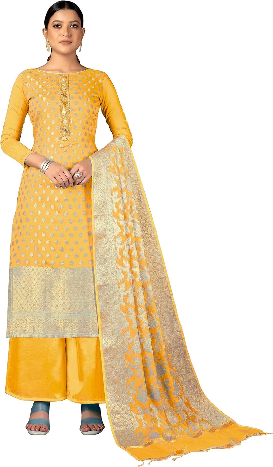 Женский сальвар-камиз с дизайнерским воротником DIVA COUTURE, Yellow