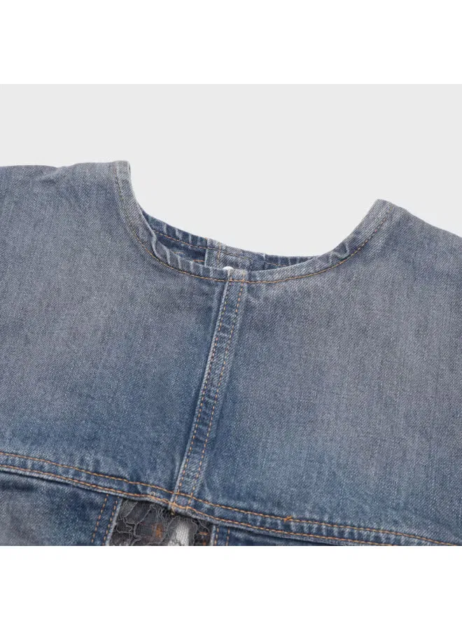 Топ джинсовый без рукавов с кружевной отделкой Zara, серо-синий — фото 4