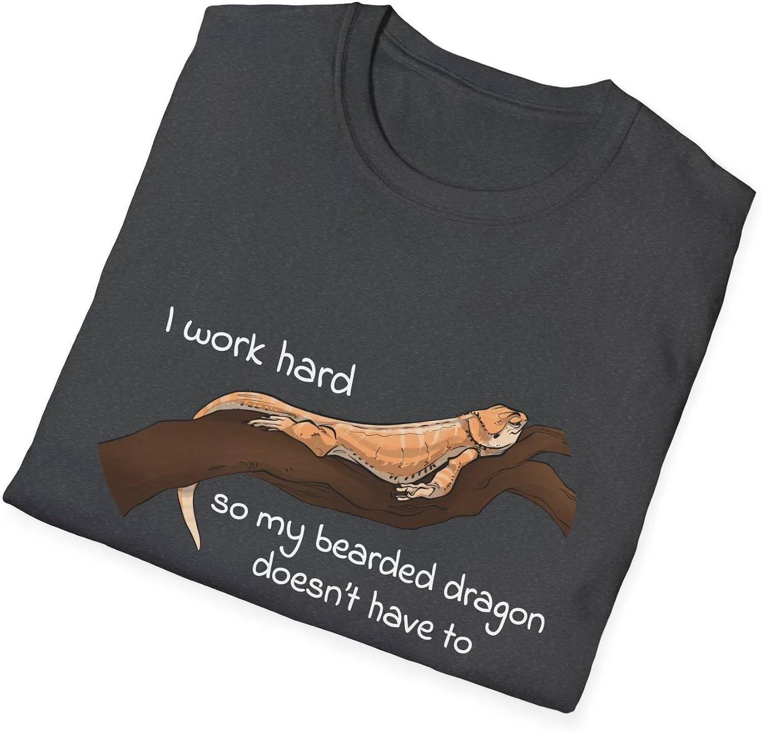 Футболка с принтом I Work Hard So My Bearded Dragon Doesn't Have To, тёмно-серый меланж — фото 4