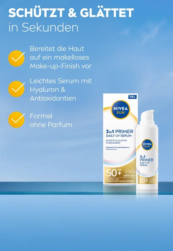 Солнцезащитная сыворотка с SPF 50+ Sun uv face primer serum lsf 50+ 30ml Nivea, 30 мл — фото 3