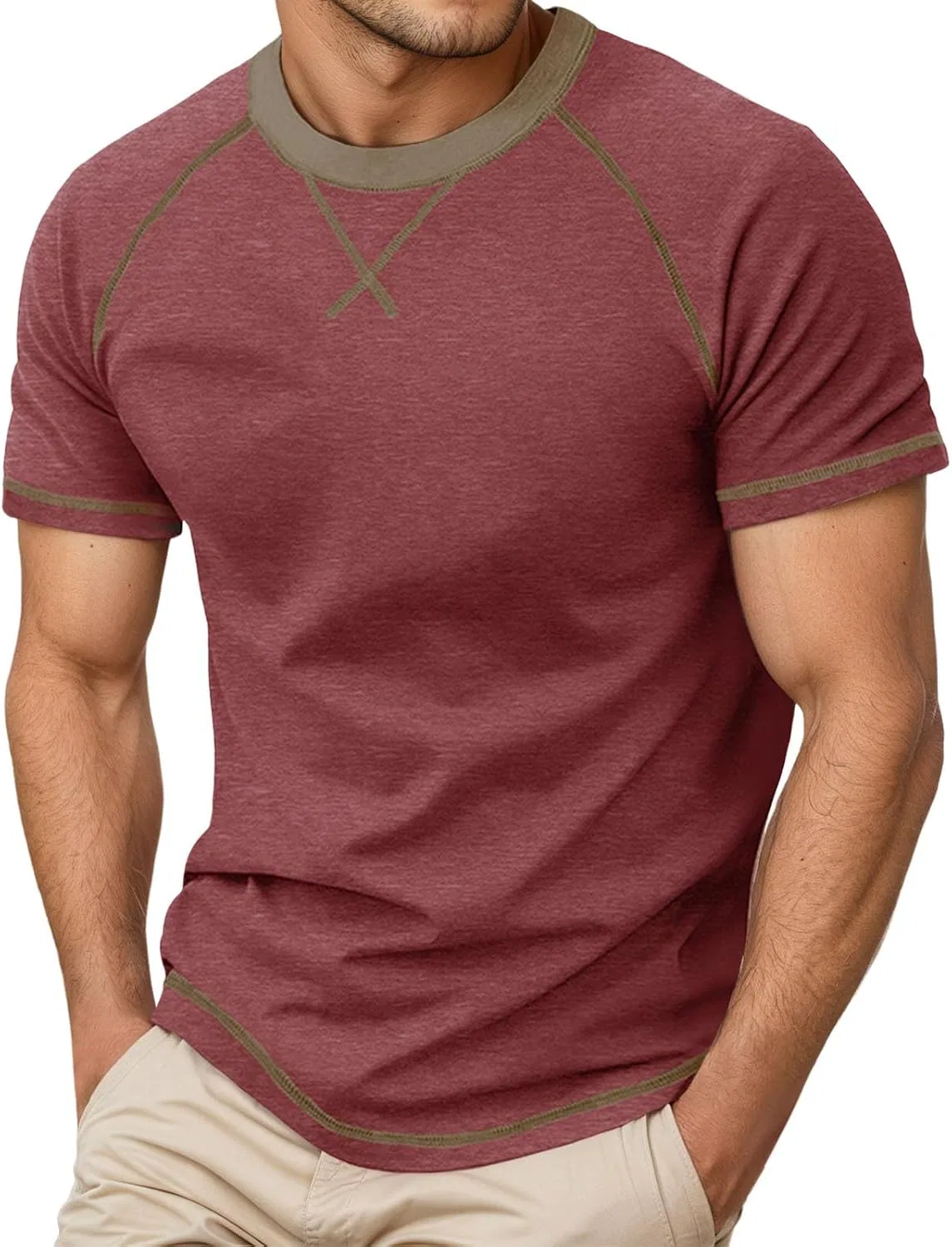 Мужская футболка с V-образным вырезом повседневная Regular Fit, Red