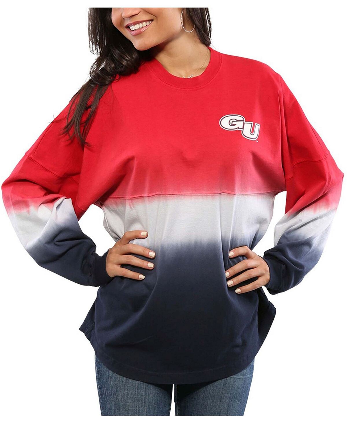 

Красная женская футболка Gonzaga Bulldogs с длинным рукавом и омбре, окрашенная погружением Spirit Jersey, красный