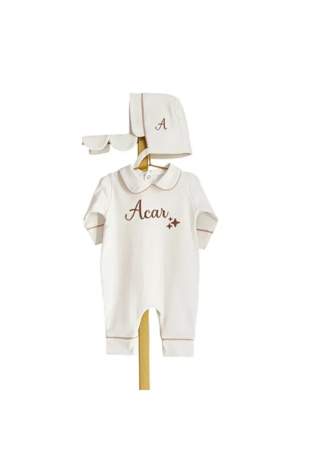 Детский комплект для новорожденных с принтом Combed Cotton Fabric Beige Piped Star Patterned Set Mis Bebe Minik Insanların Sarayı, Model-5 — фото 4