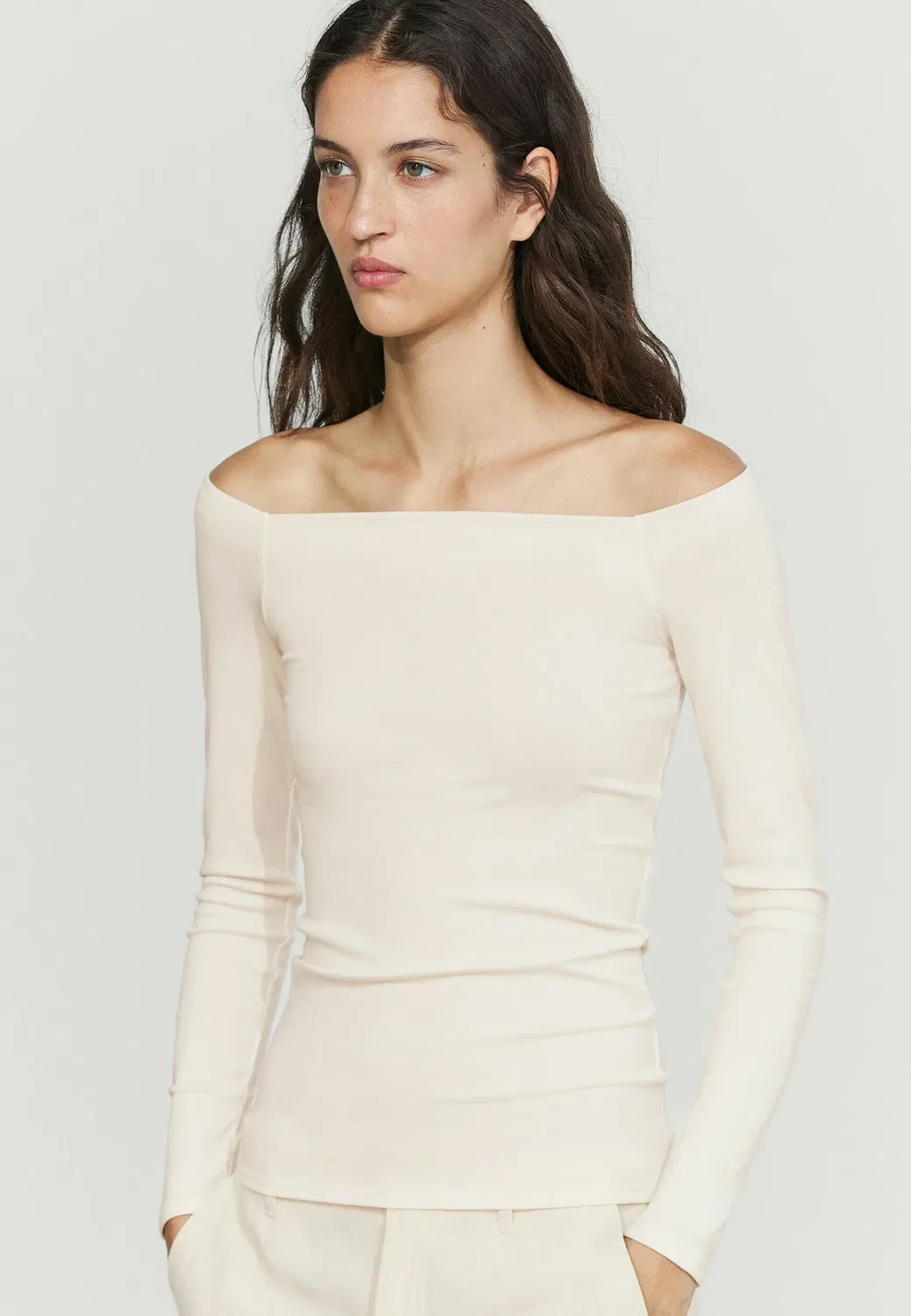 Топ с длинными рукавами Massimo Dutti, Sand