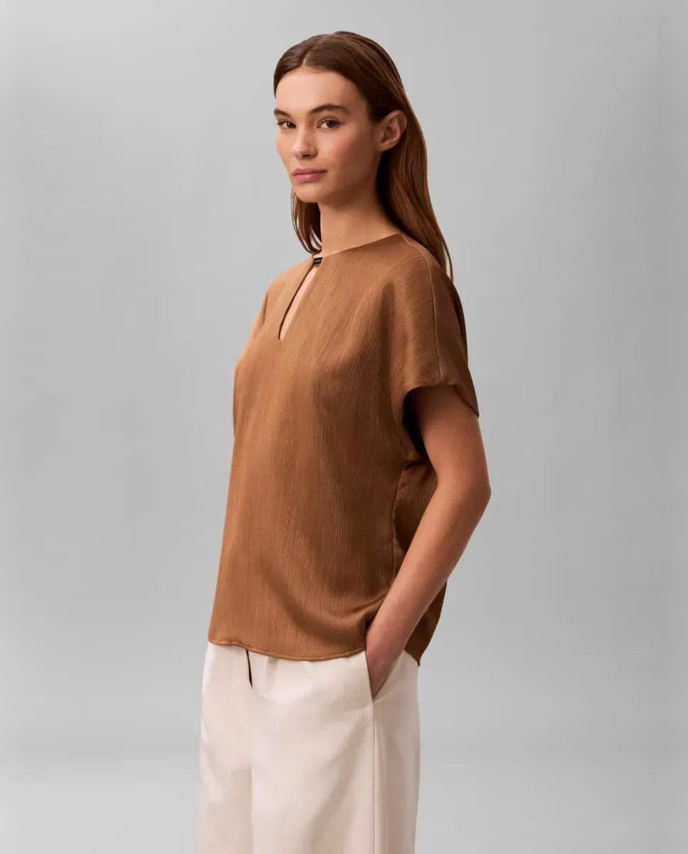 Женская блуза с плиссе с металлической отделкой Calvin Klein, Marrón — фото 3