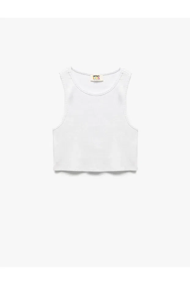 Детский топ для девочек хлопковый Camisole Basic Crop Tank Top Koton, White