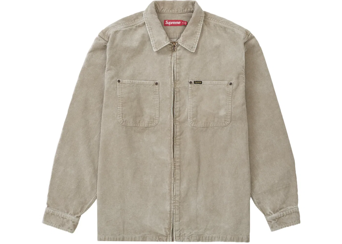Мужская рубашка из вельвета с принтом Supreme Washed Corduroy Zip Up Shirt, Tan