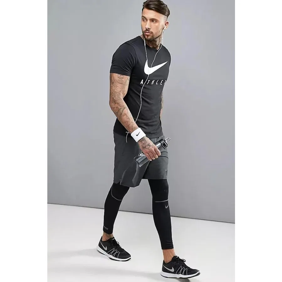 Футболка спортивная с принтом Dri-Fit Training Swoosh Nike, Черный — фото 4