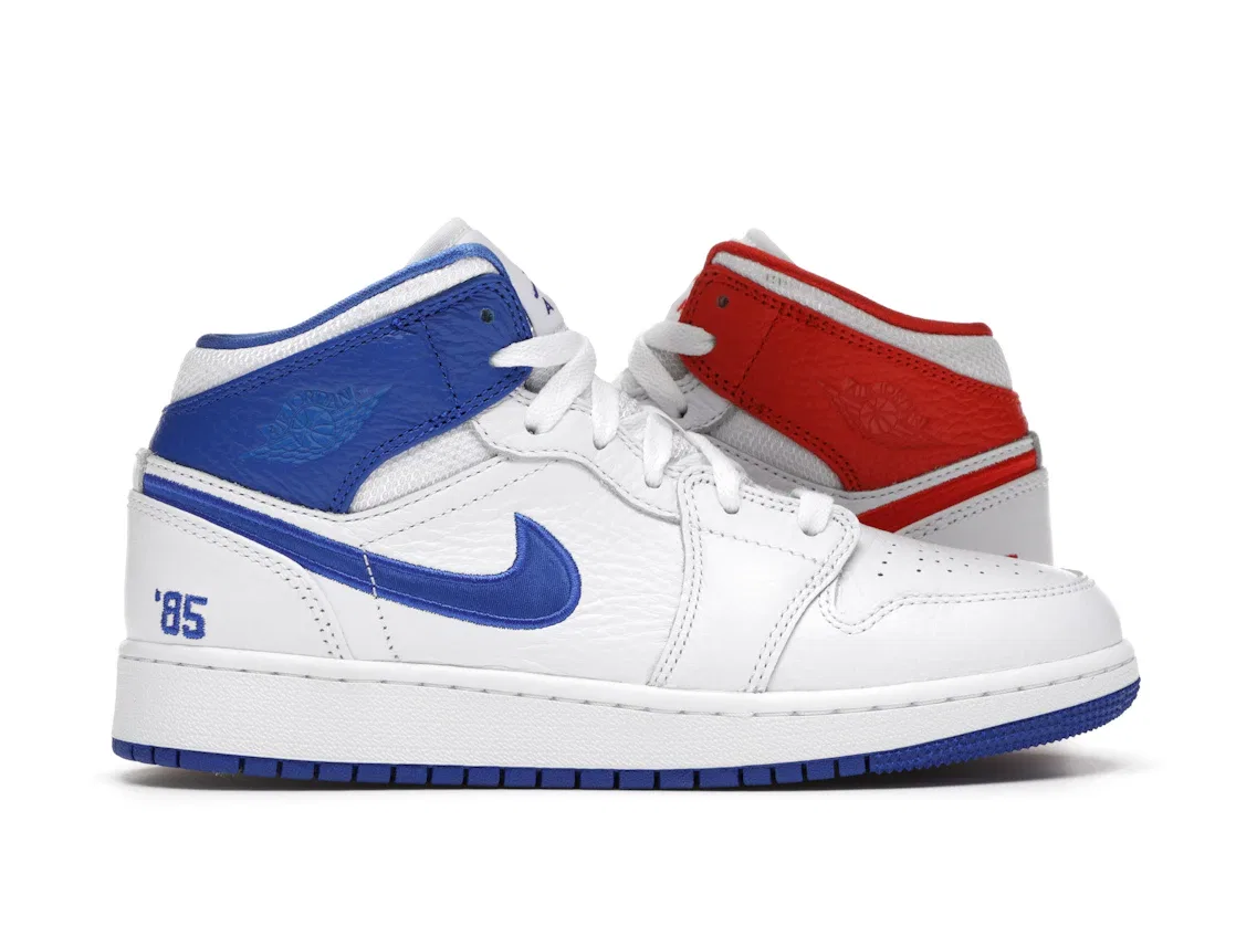 Детские кроссовки для мальчиков с кожаным верхом Jordan 1 Mid Jordan, White/Multi-Color-Chile Red