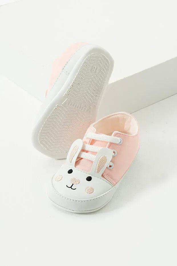 Детские ботинки для девочек с вышивкой First step lace-up rabbit embroidered Yummy Kids, Powder — фото 4