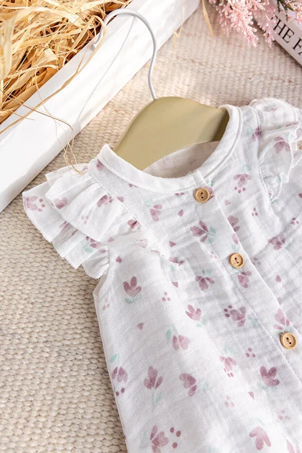 Детский комбинезон для девочек с цветочным принтом Babymod, White — фото 4